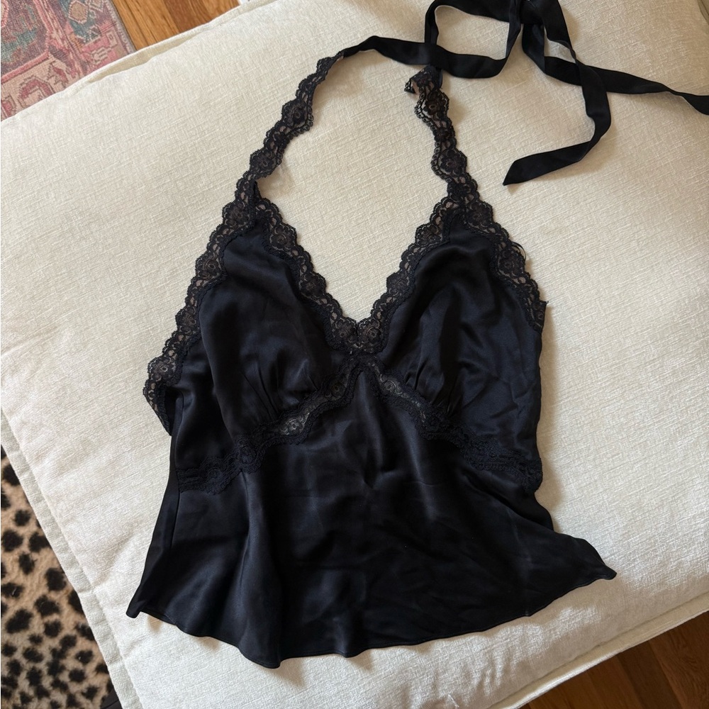 Reformation Monica Black Silk Halter Top